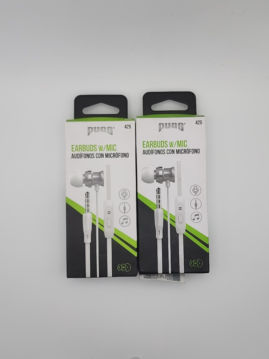 Pugs 179 425 Earbuds With Mic 4ft Tangle Free Flat Cable Lot Of 2 Assorted Color