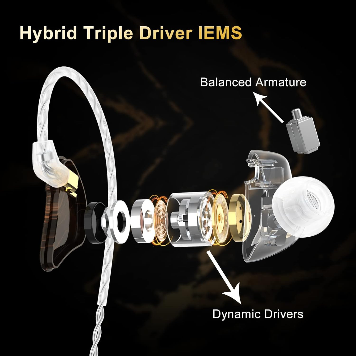 MMCX in Ear Monitor Headphones,Triple Driver IEM In-Ear Earphone for Musician Dr