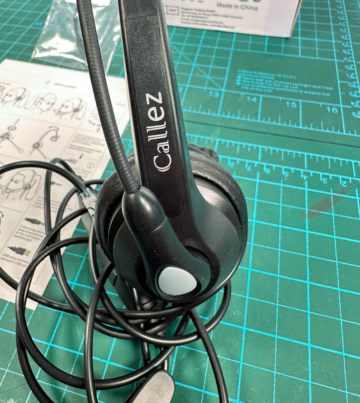 Callez Call Center Headset Black On-Ear Wired 3.5mm USB-C Inline Boom Mic