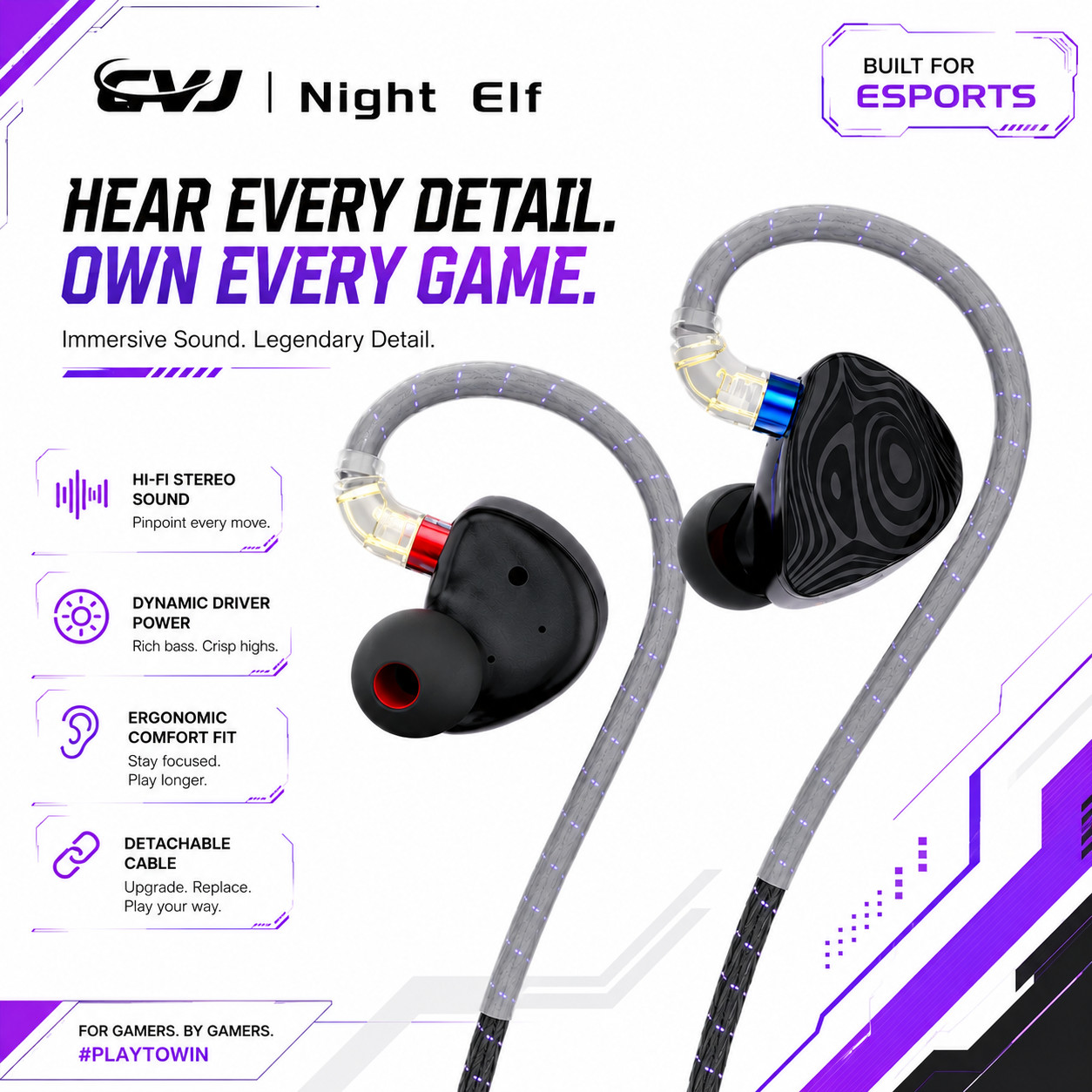 CVJ Nightelf IEM Earphones 3DD Triple Driver HiFi In-Ear Monitor 3.5mm MMCX