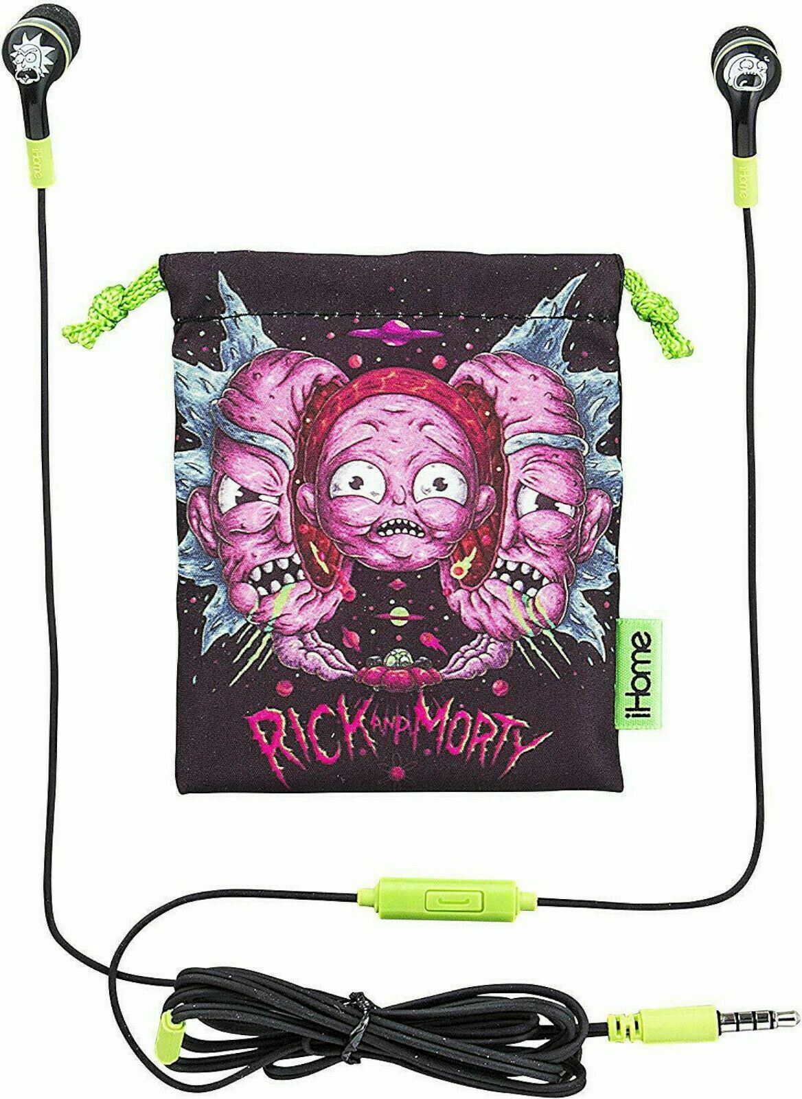 NEW iHome Rick and Morty Adult Swim Noise Isolating Earbuds Headphones Phone Mic