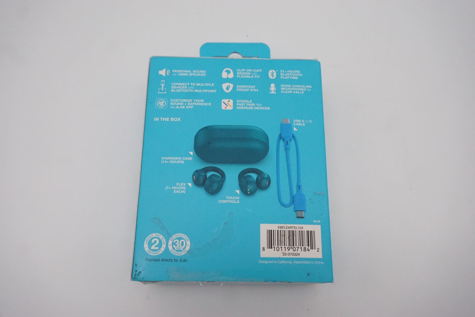 Jlab EBFLEXRTEL124 Flex Open Cuff Design True Wireless Teal Earbuds