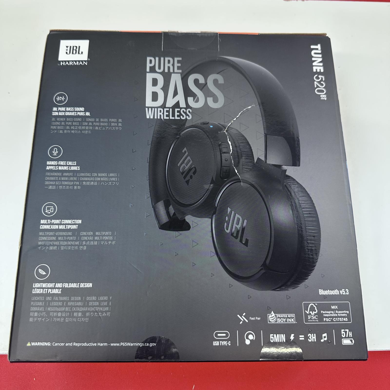 JBL Tune 520BT Wireless On-Ear Headphones Black, Pure Bass Sound