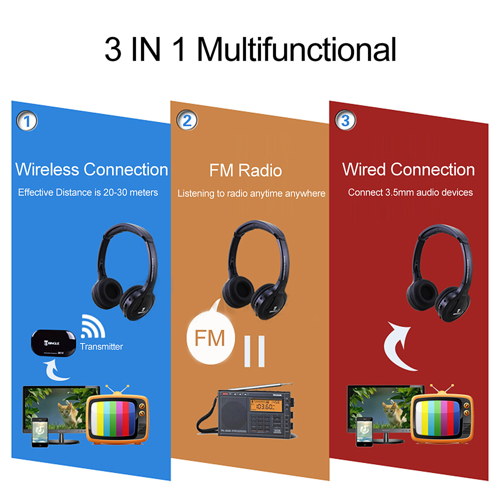 Stereo Headphone Headset Earphone Fr MP3 PC TV Smartphone J6H9