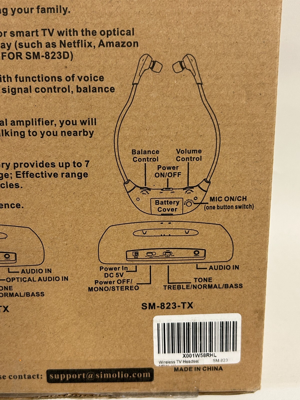 SIMOLIO 2.4GHz Wireless TV Headset Digital/Analog for Hearing Impaired SM-823