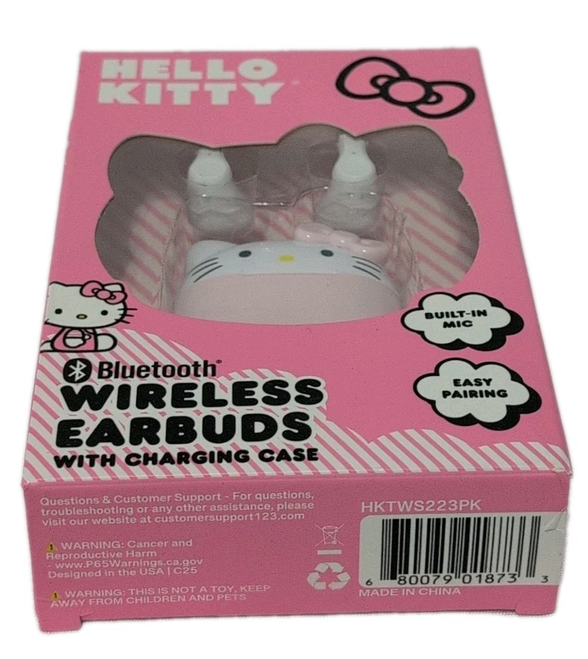 Hello Kitty Sanrio Wireless Earbuds w Pink Charging Case Built in Mic Gift NEW