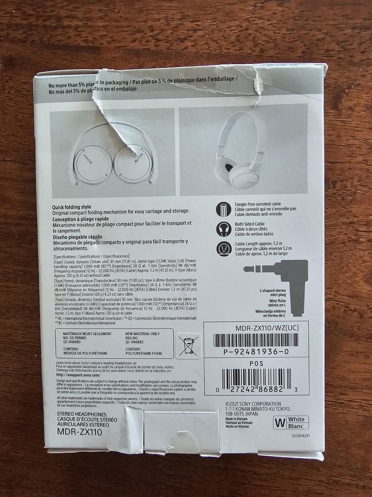 Sony MDR-ZX110 Ear-Pad (On the Ear) Headband Headphones – White