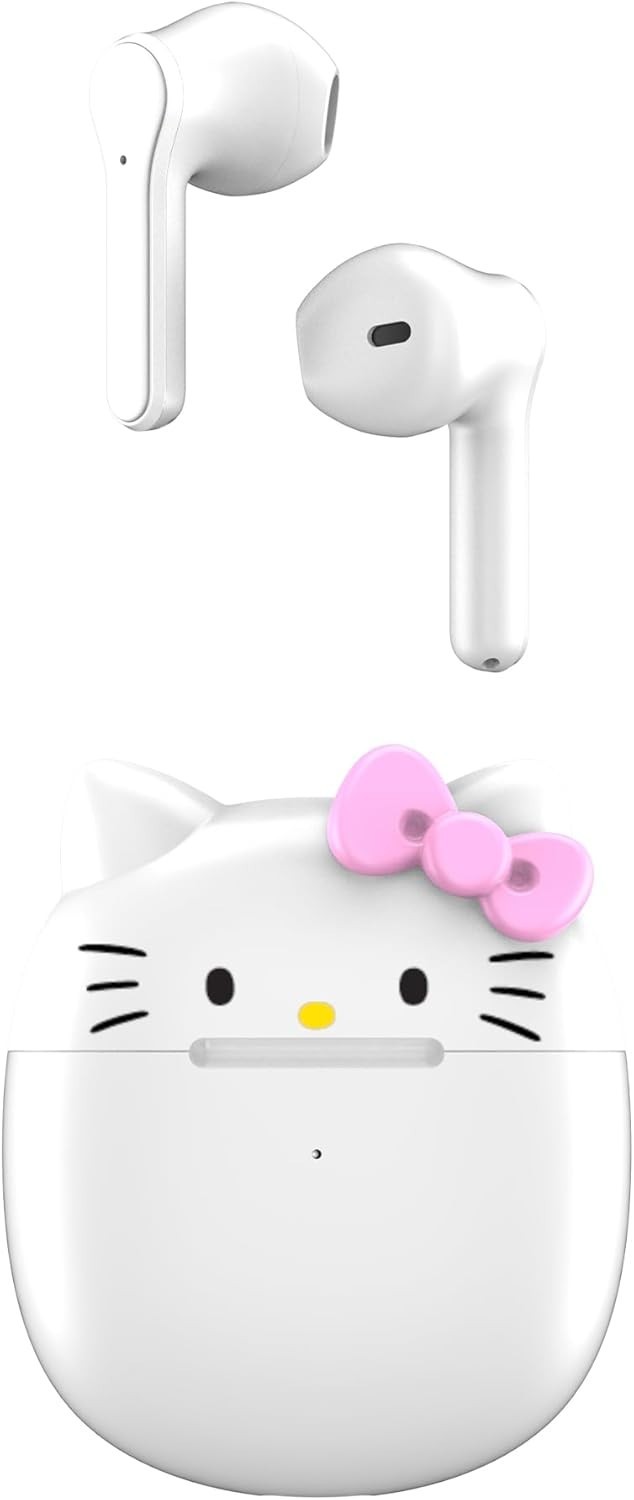 Hello Kitty Wireless Earbuds w/ Charging Case & Mic – White – Bluetooth Cute Gif