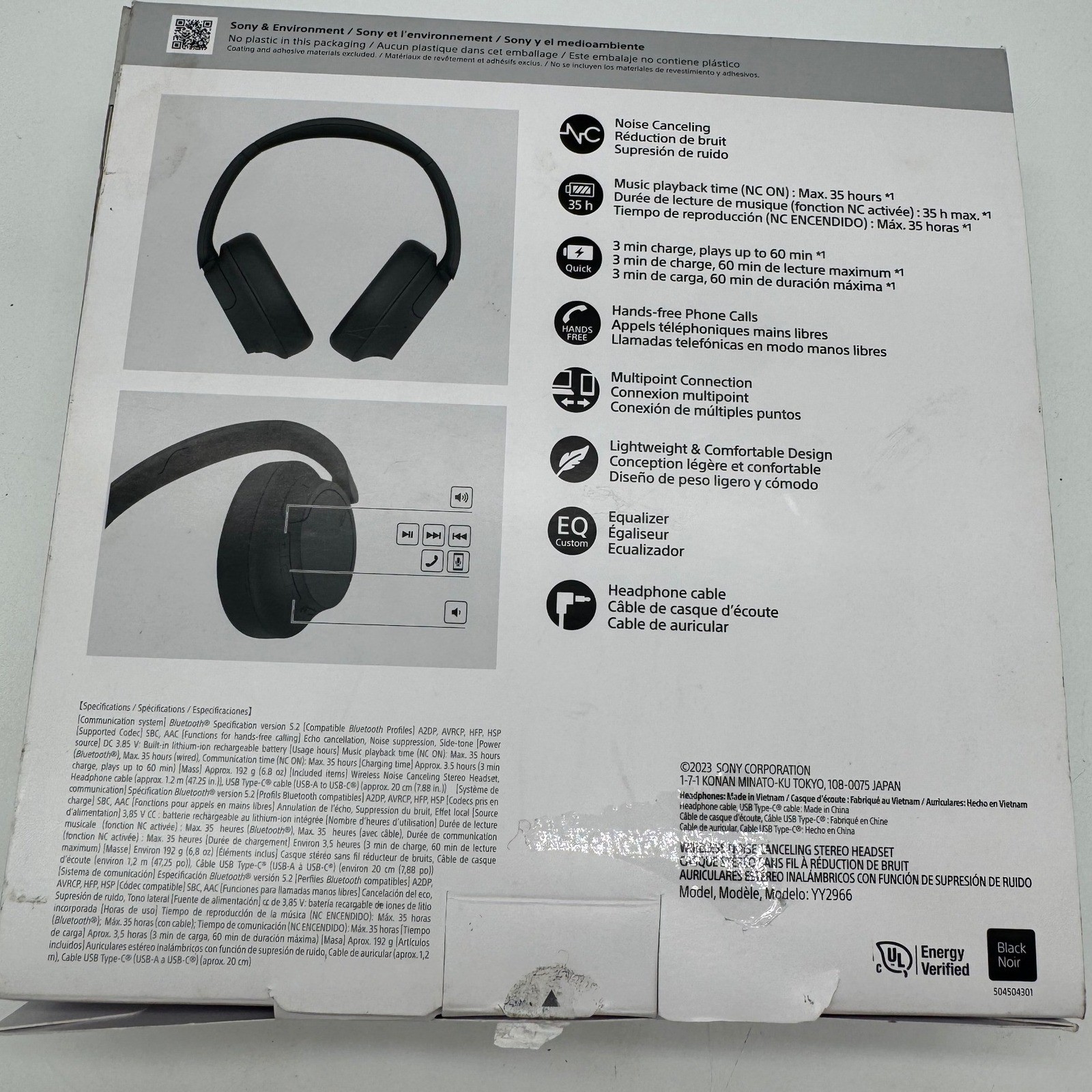 Sony WH-CH720N Wireless Noise Canceling Headphones Black Bluetooth Over-Ear Box