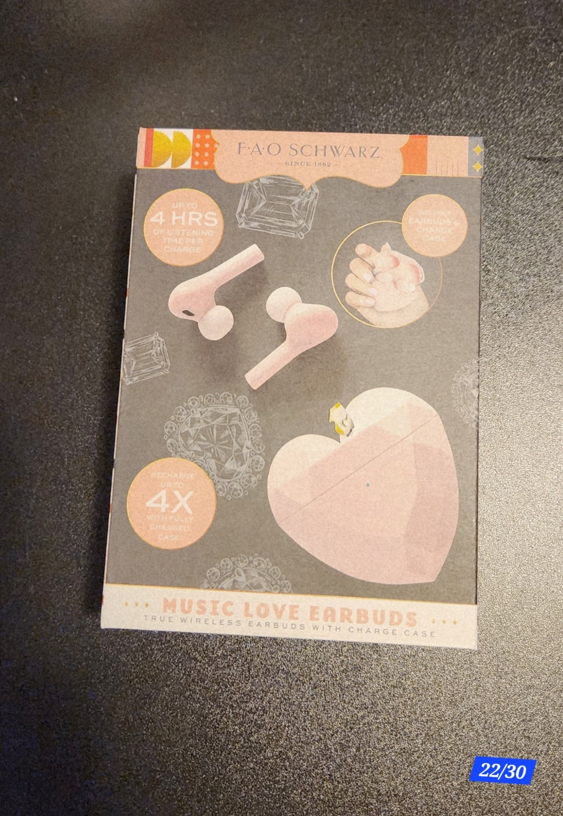 FAO Schwarz Music Love Earbuds Wireless Bluetooth Pink Heart Charging Case