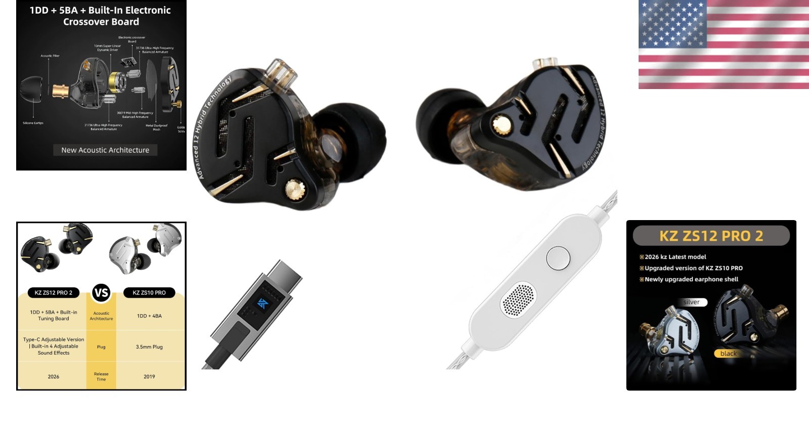 KZ ZS12 PRO 2 USB C Wired Headphones 5BA+1DD Gaming Earbuds