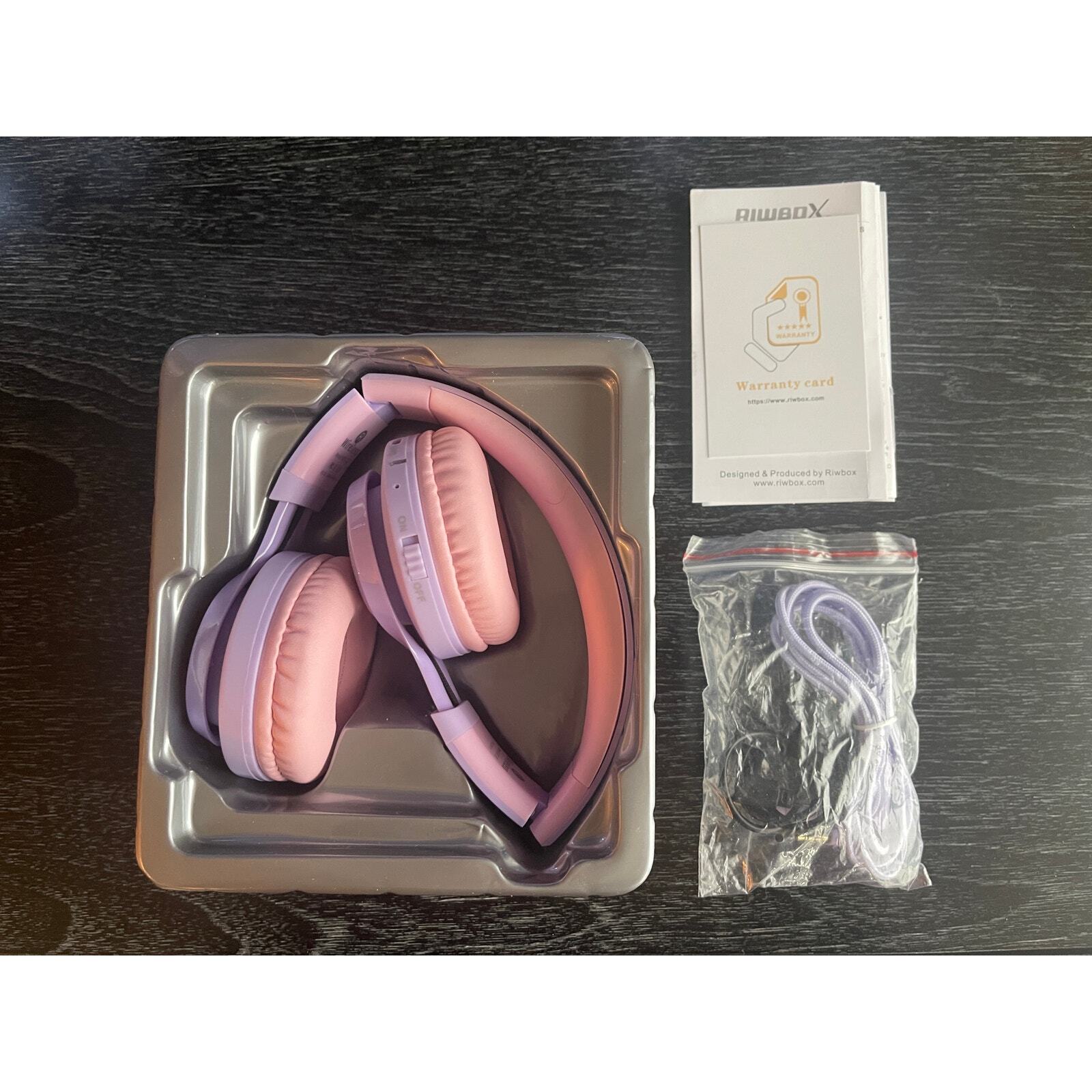 Riwbox WT-7S Kids Bluetooth Wireless Headset – Pairs to Phone, Tablet – Purple
