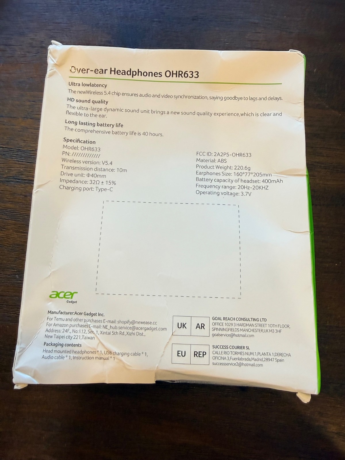 NEW ACER Over Ear Headphones OHR633 in Cream