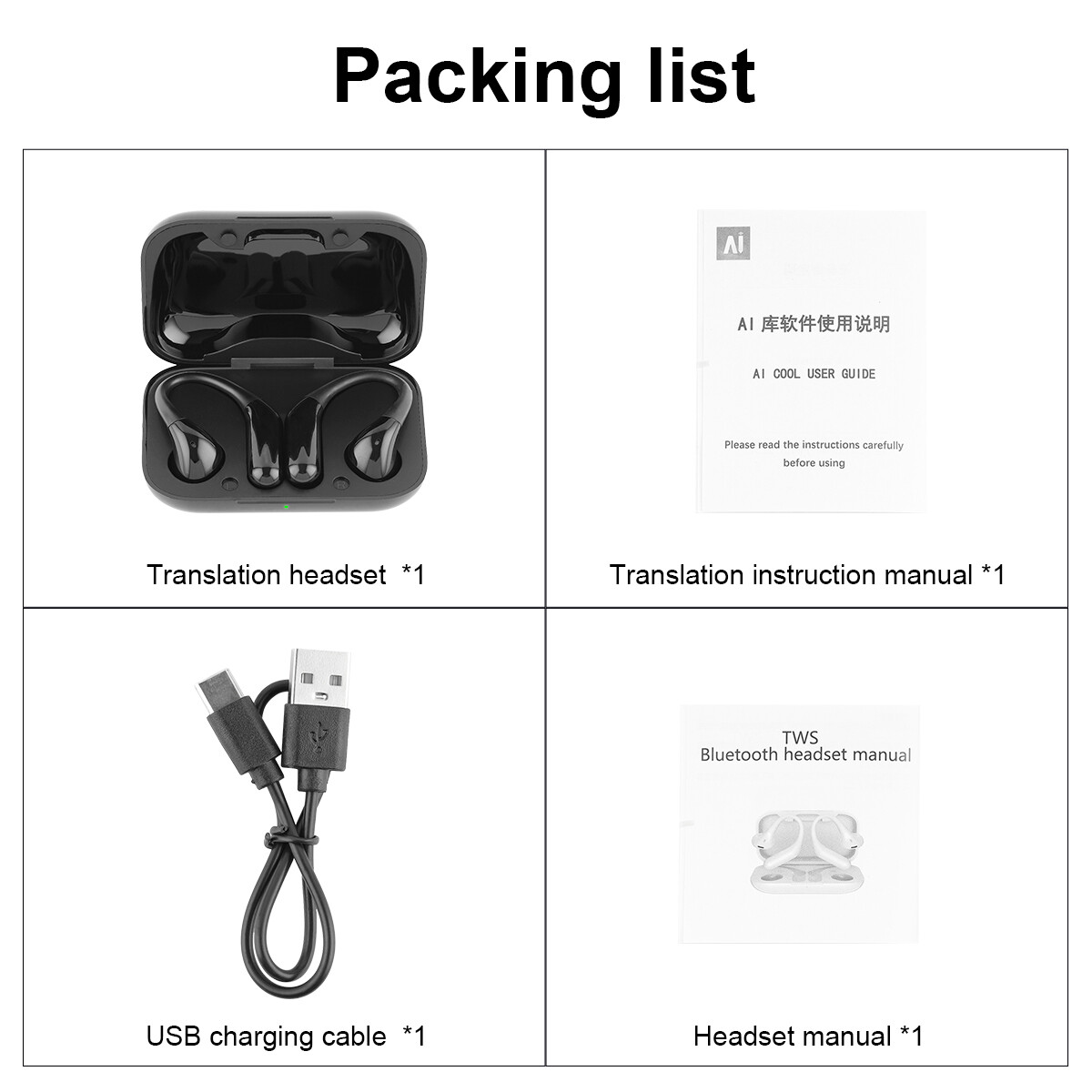 155 Language Translator Earbuds Wireless Bluetooth 5.3 Headphones Air Conduction