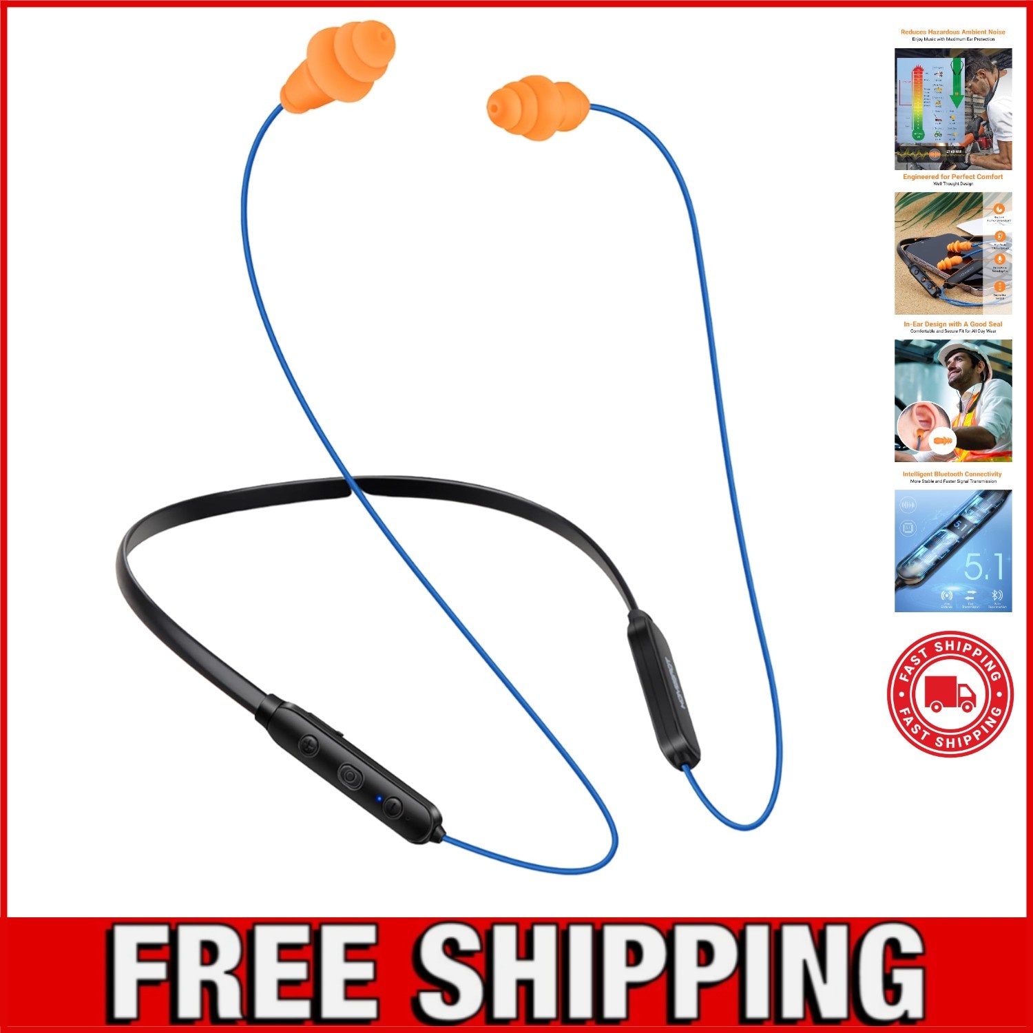 Bluetooth 5.1 Neckband Headset with CVC Mic & Qualcomm aptX HD – OSHA Compliant