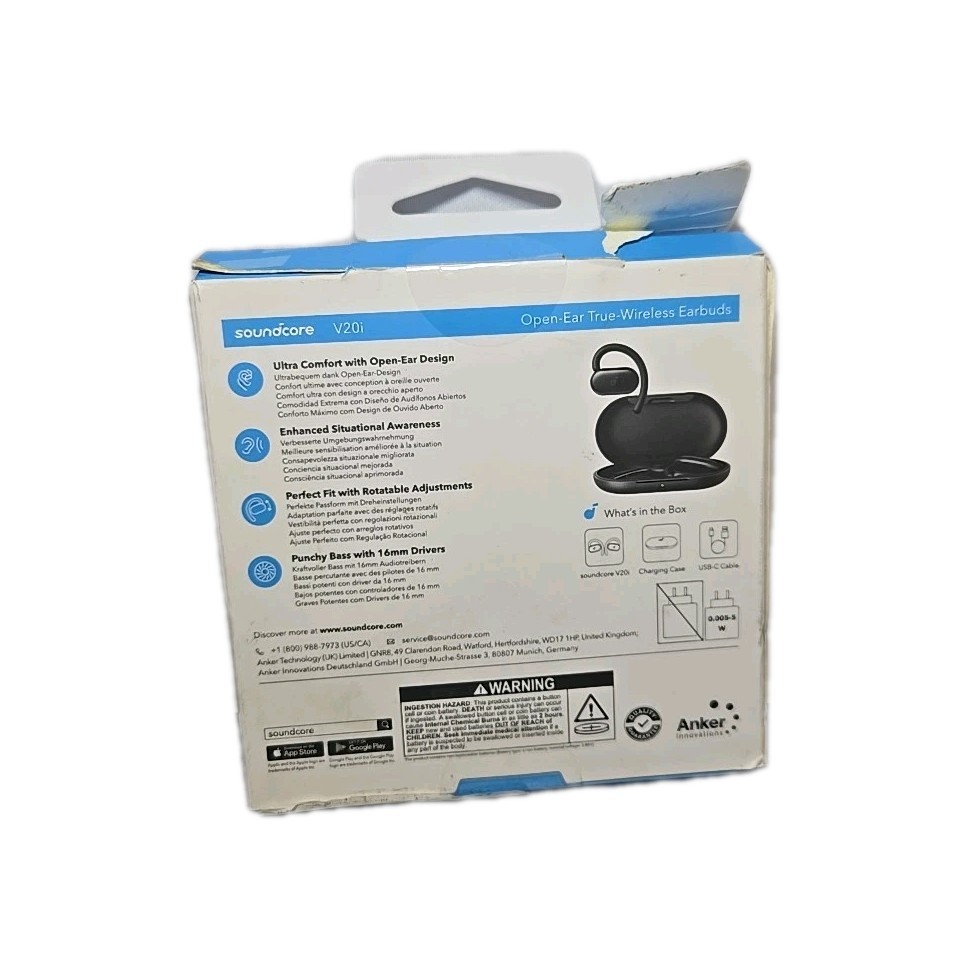 Soundcore By Anker V20i Open-Ear Confort Rotatable Snug Fit Wireless Earbuds
