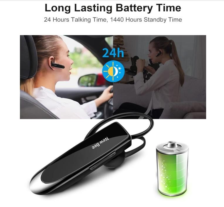 New bee Bluetooth Earpiece V5.0 Wireless Handsfree Headset with Microphone 2…