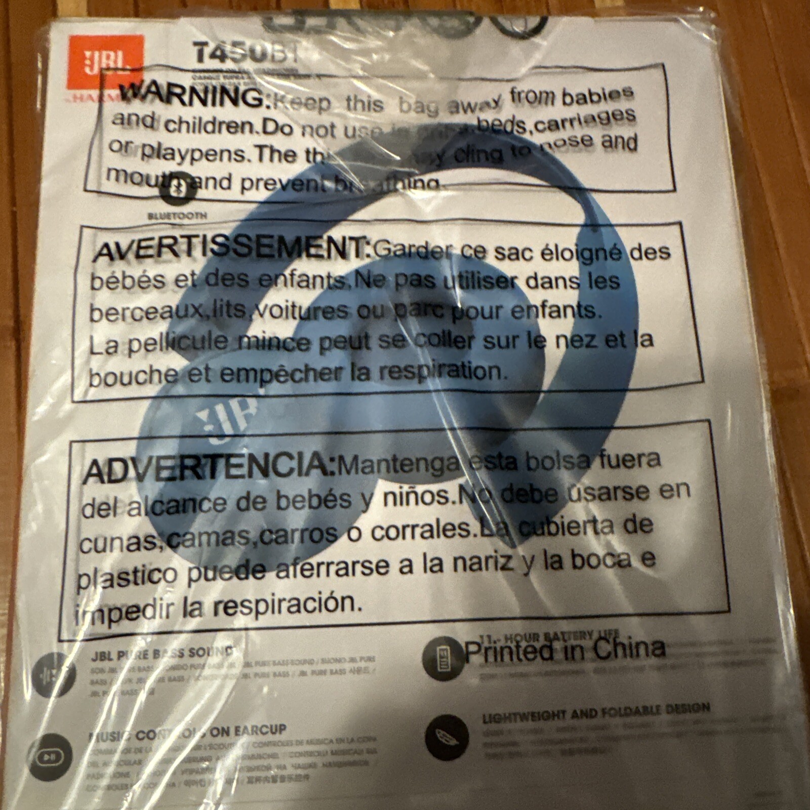 JBL T450BT Wireless On-Ear Headphones – Blue