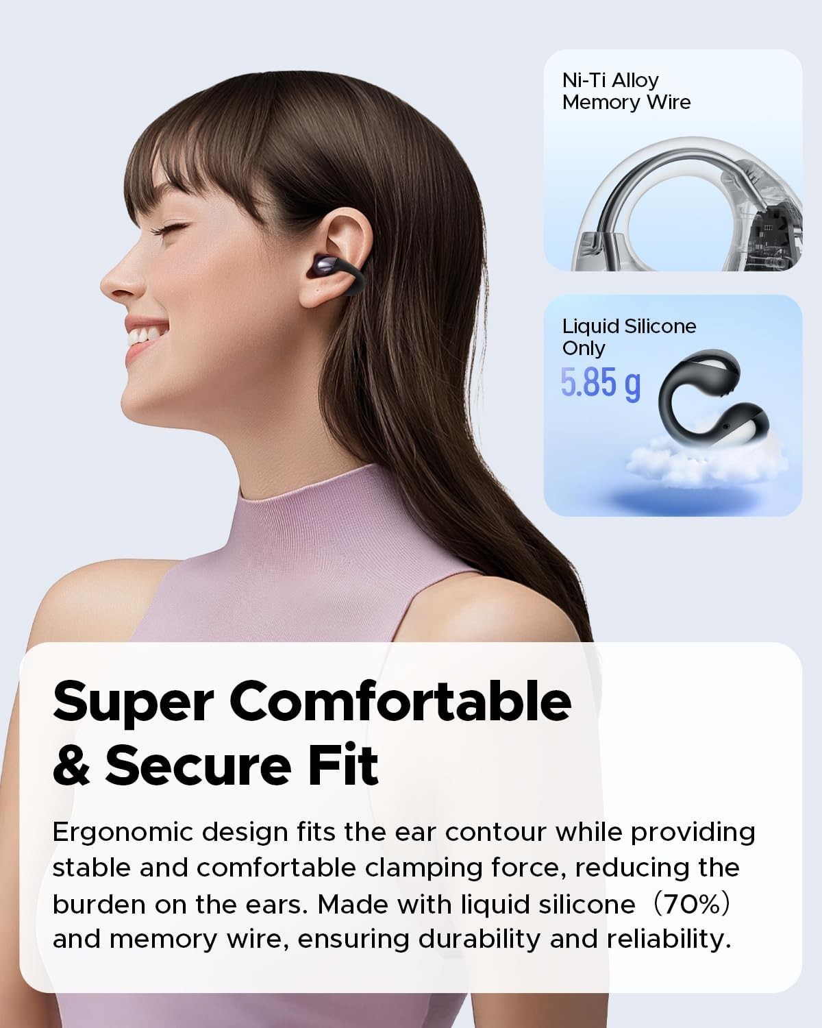 ? SoundPEATS PearlClip Pro Purple Open‑Ear Earbuds Clip‑On Wireless 24H Playtim