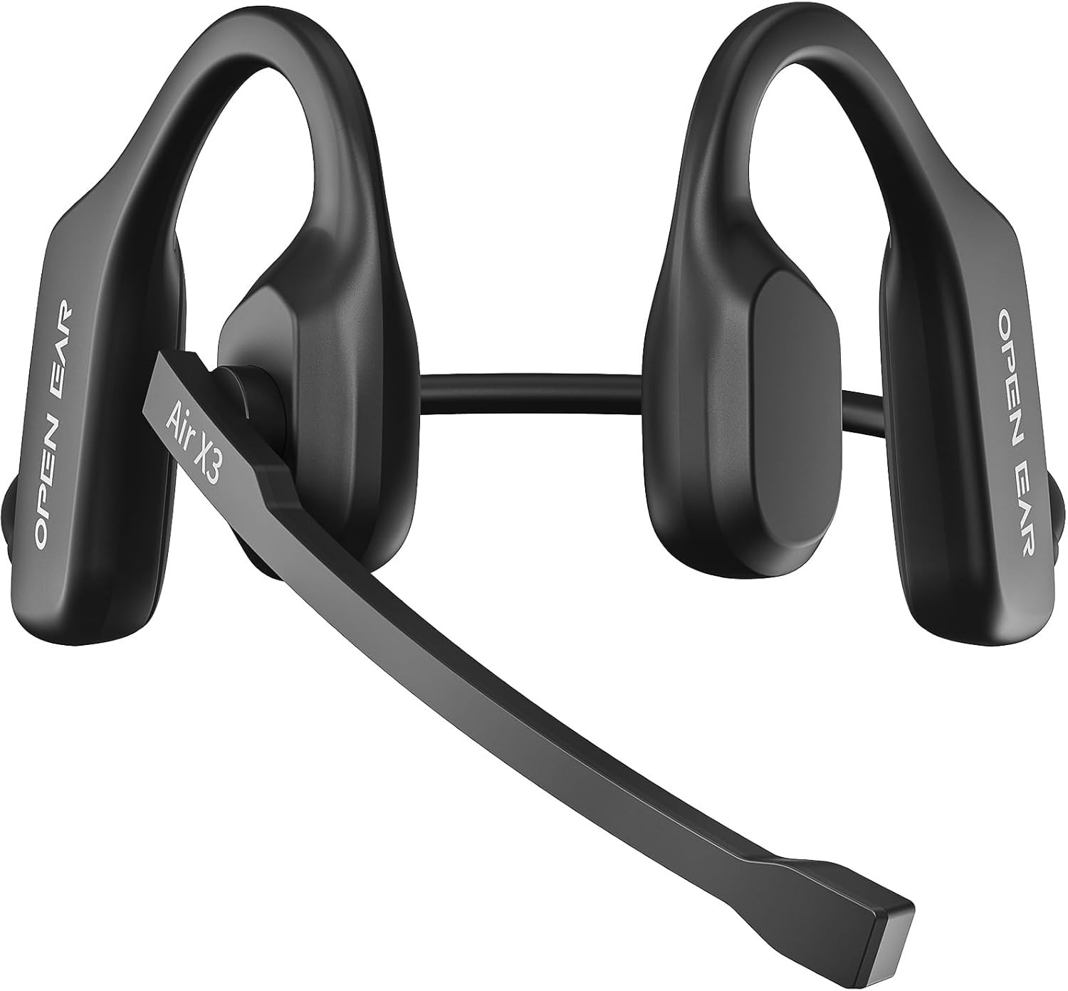 Open Ear Bluetooth Headphones with Mic, Black, AI Noise Reduction, Mute Button