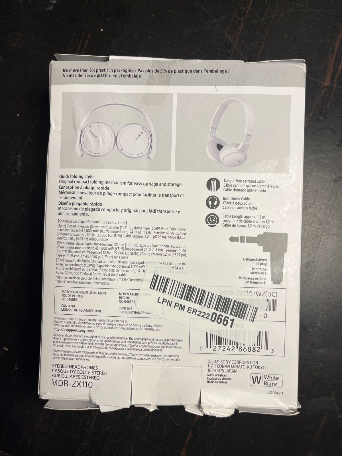 Sony MDR-ZX110 Ear-Pad (On the Ear) Headband Headphones – White