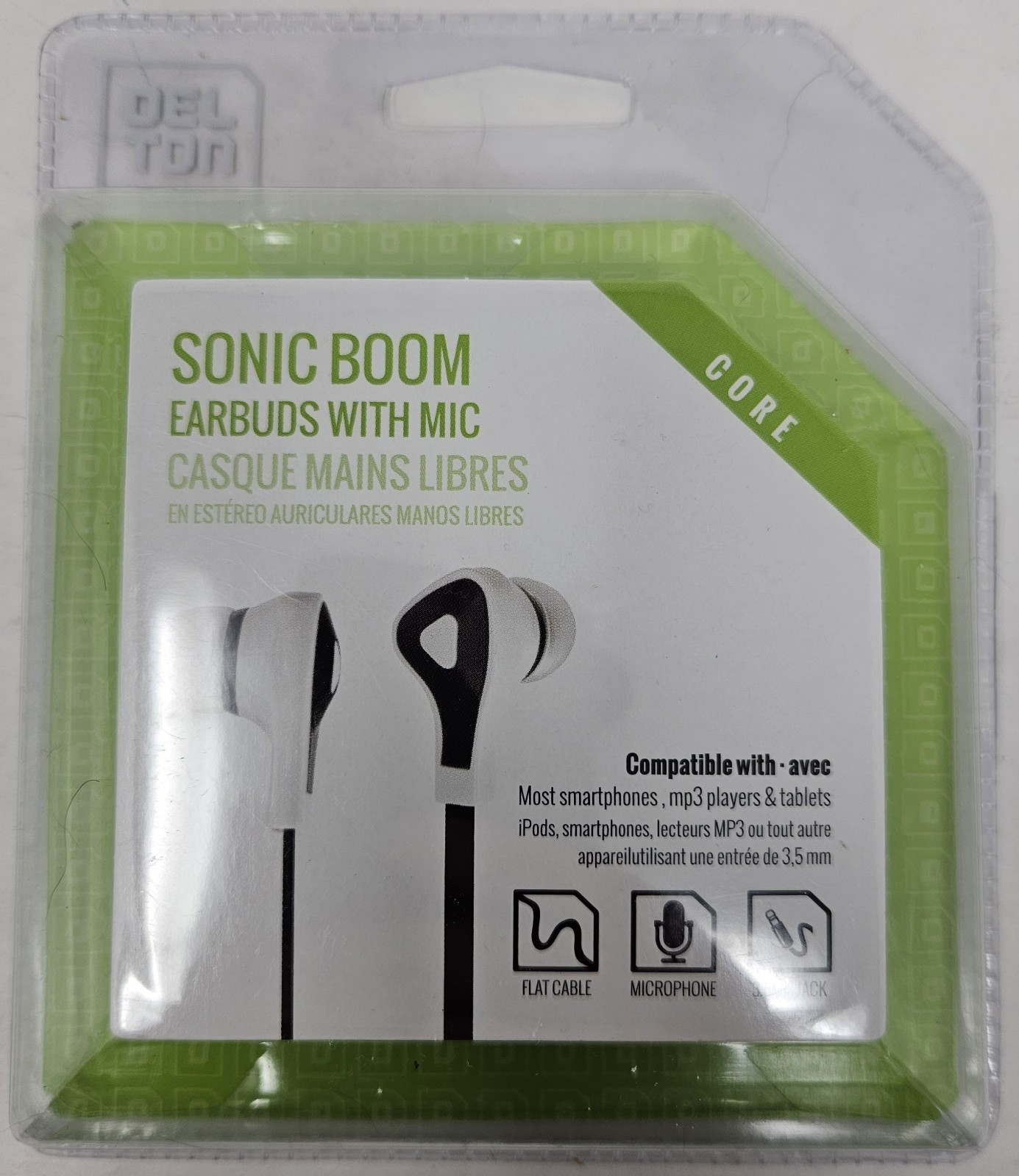 Delton Sonic Boom Earbuds w/ Mic 3.5mm Jack Flat Cable