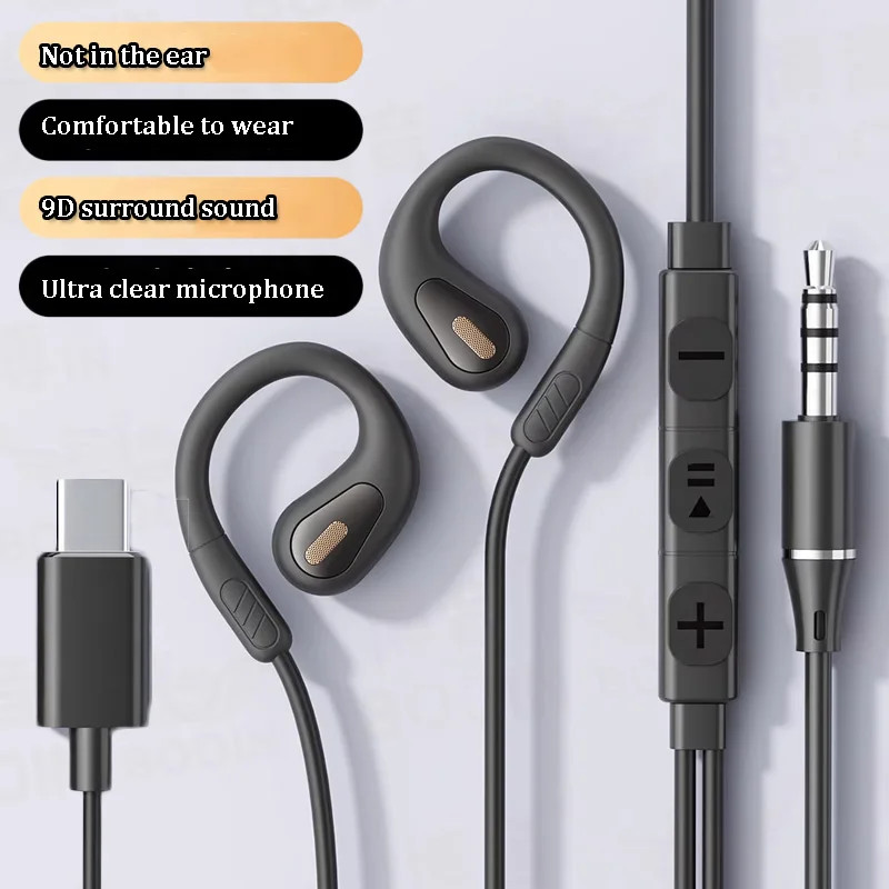 3.5mm TP-C Wired Not in Ear Headphones 9D Surround Sound Music Gaming Headset Ul