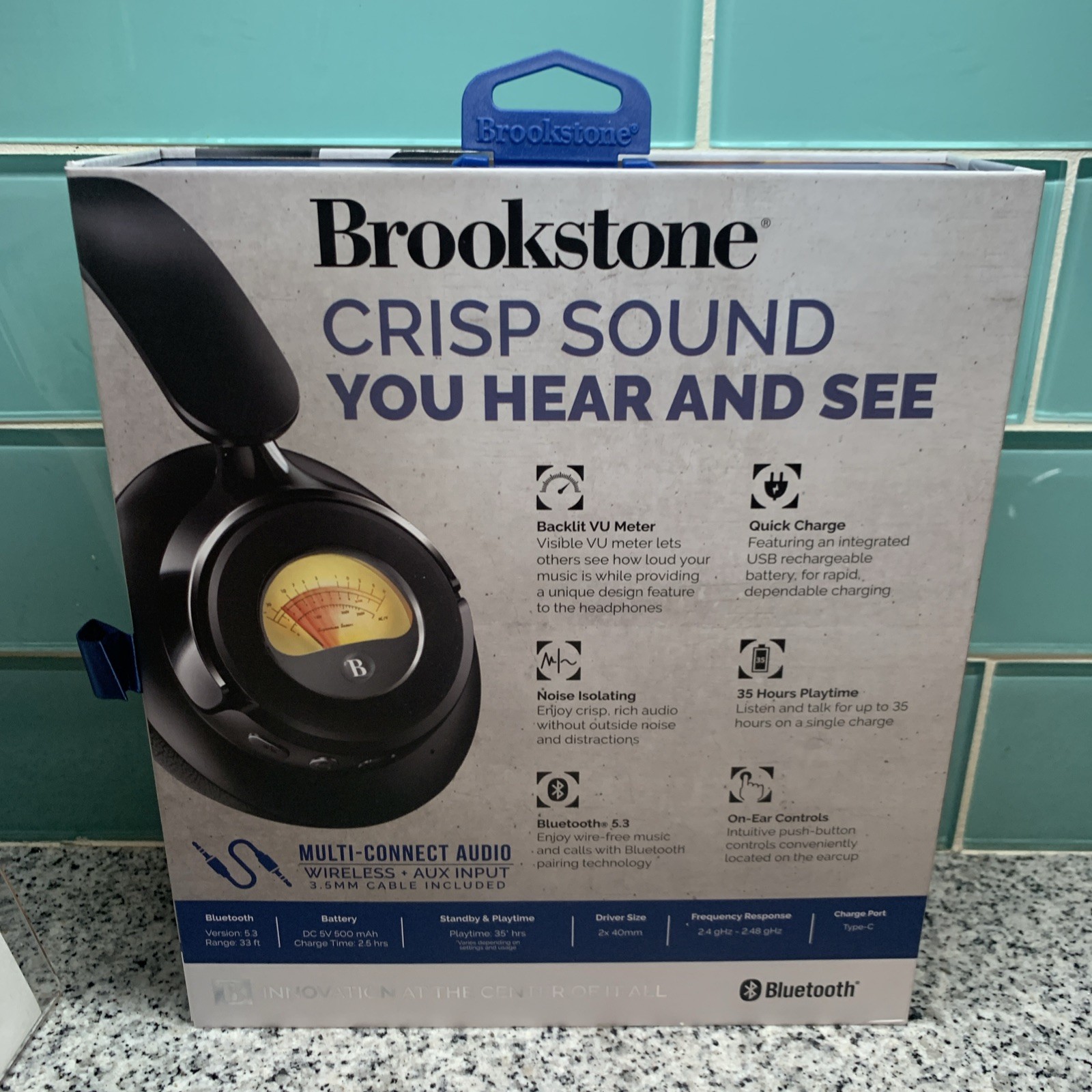 Brookstone Acoustic Pro Wireless Metered Headphones 35 Hours Bluetooth NEW