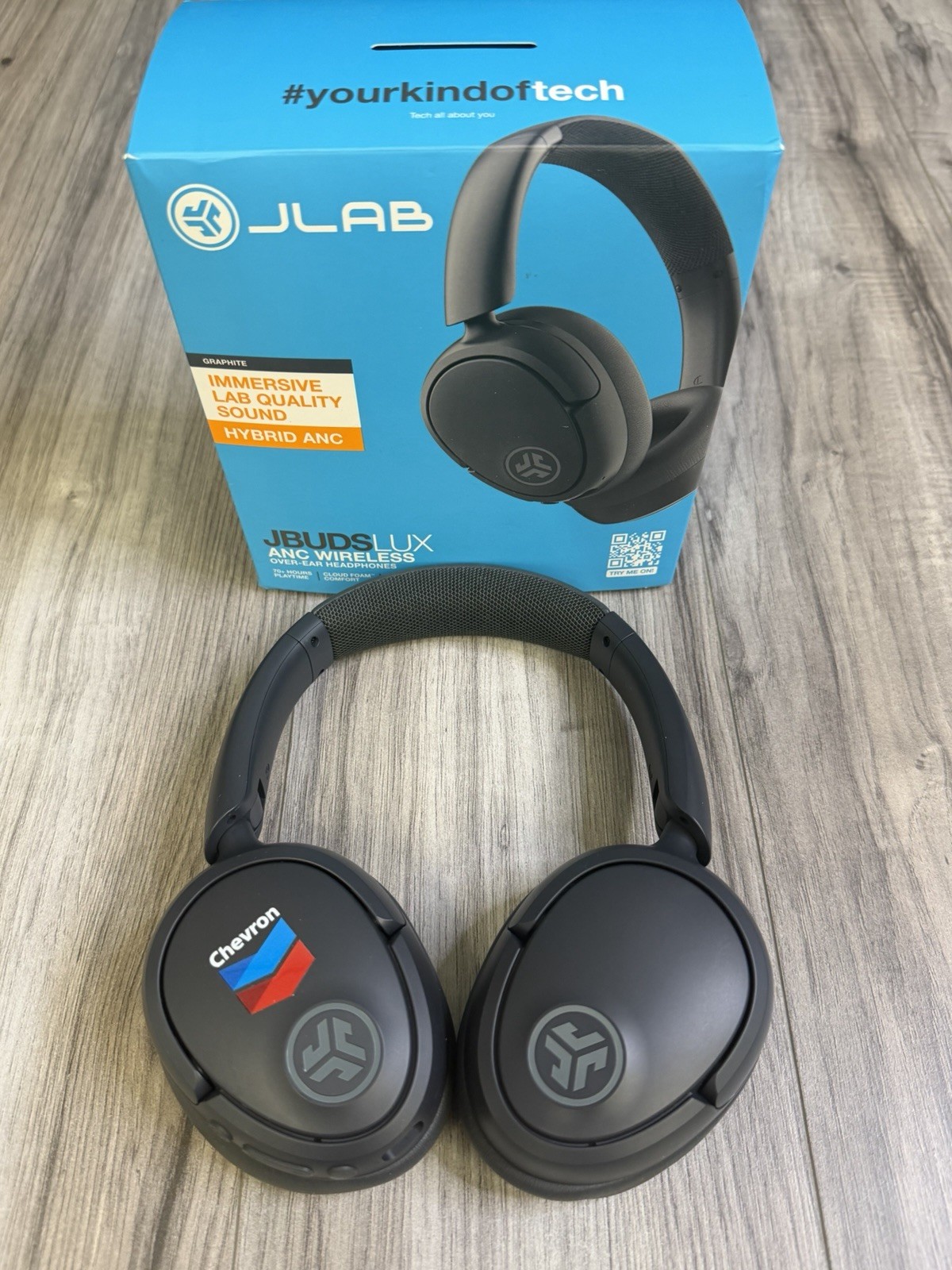 JLab JBuds Lux ANC Wireless Headphones Graphite Gray Chevron Logo Open Box NEW