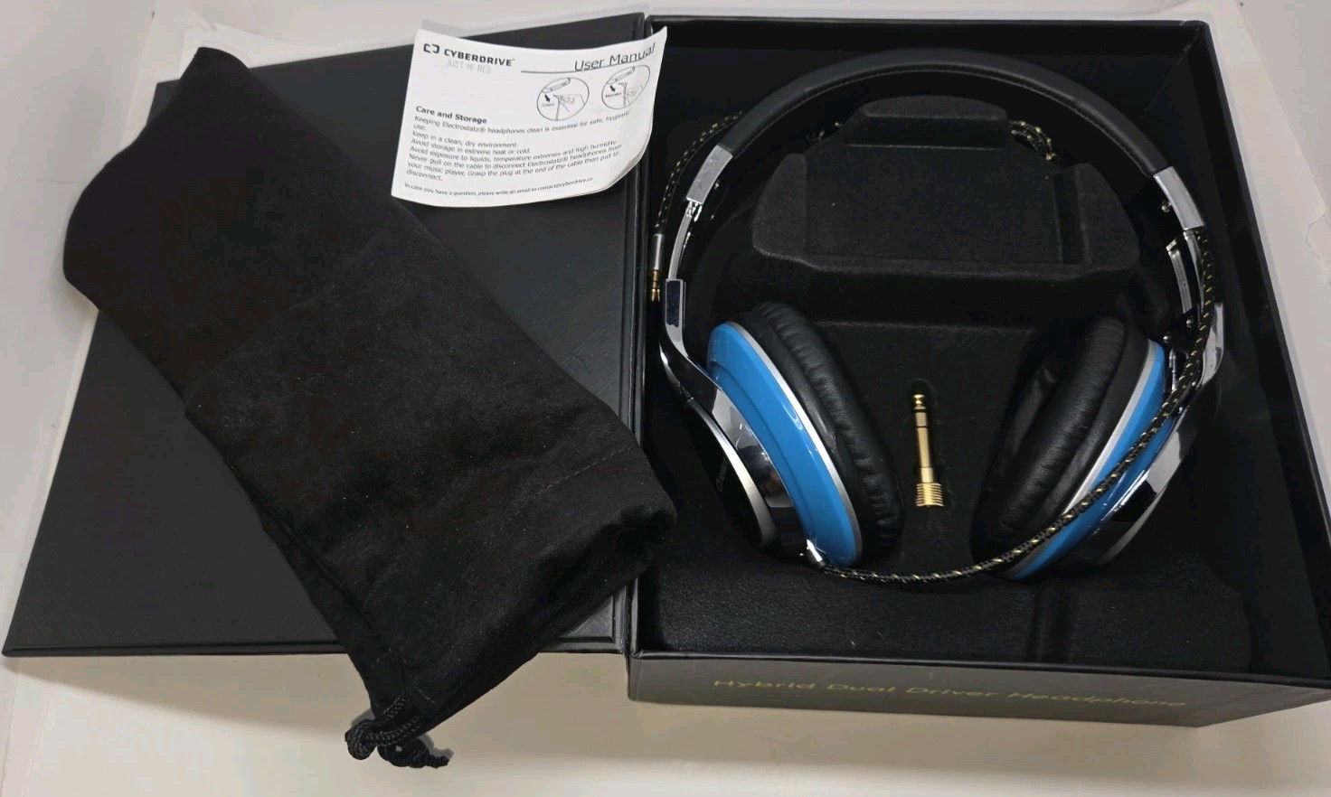 Cyberdrive Hi-Res Hybrid Dual Driver Over-Ear Headphones Blue Open Box Complete