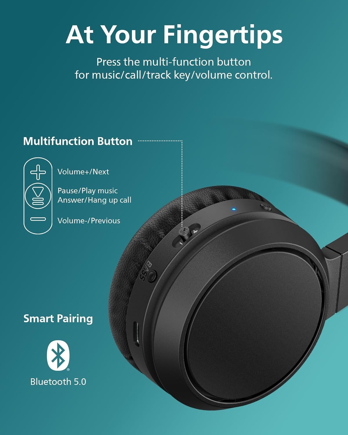 PHILIPS On-Ear Headphones, Bass Boost, 32mm Drivers, 29Hr Battery time, H4205