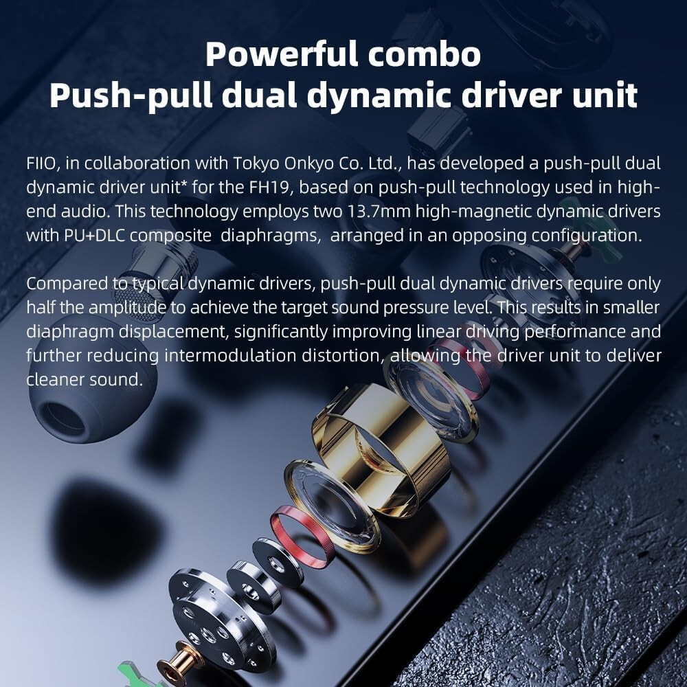 FiiO FH19 HiFi IEM Earphone, 2 Dynamic+ 6 BA Hybrid Driver IEM, Detachable MMCX