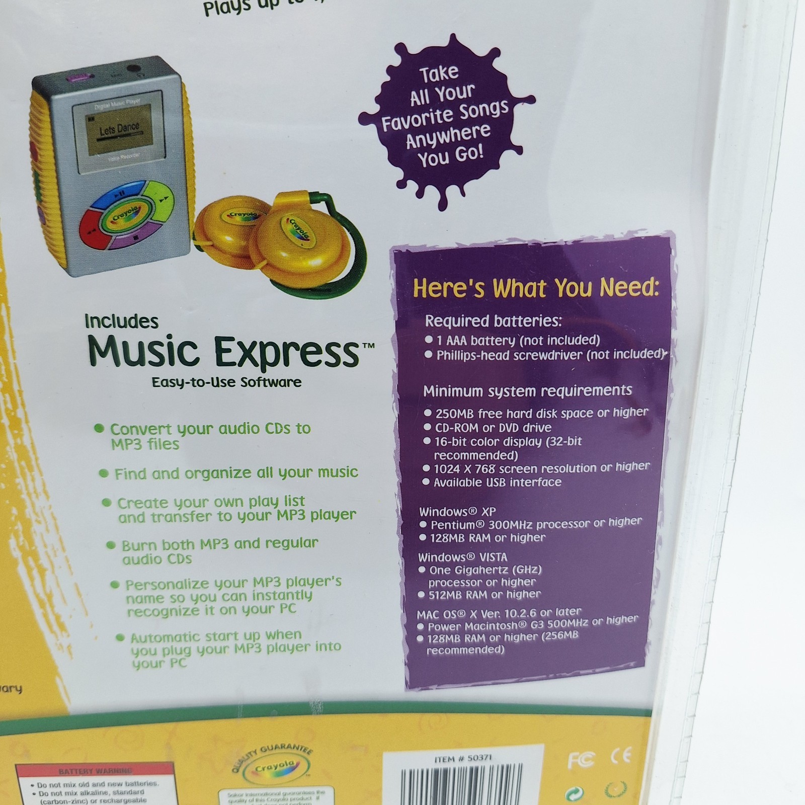 New In Package Crayola 2Gb Mp3 Music Player and Headphones Silver & Yellow