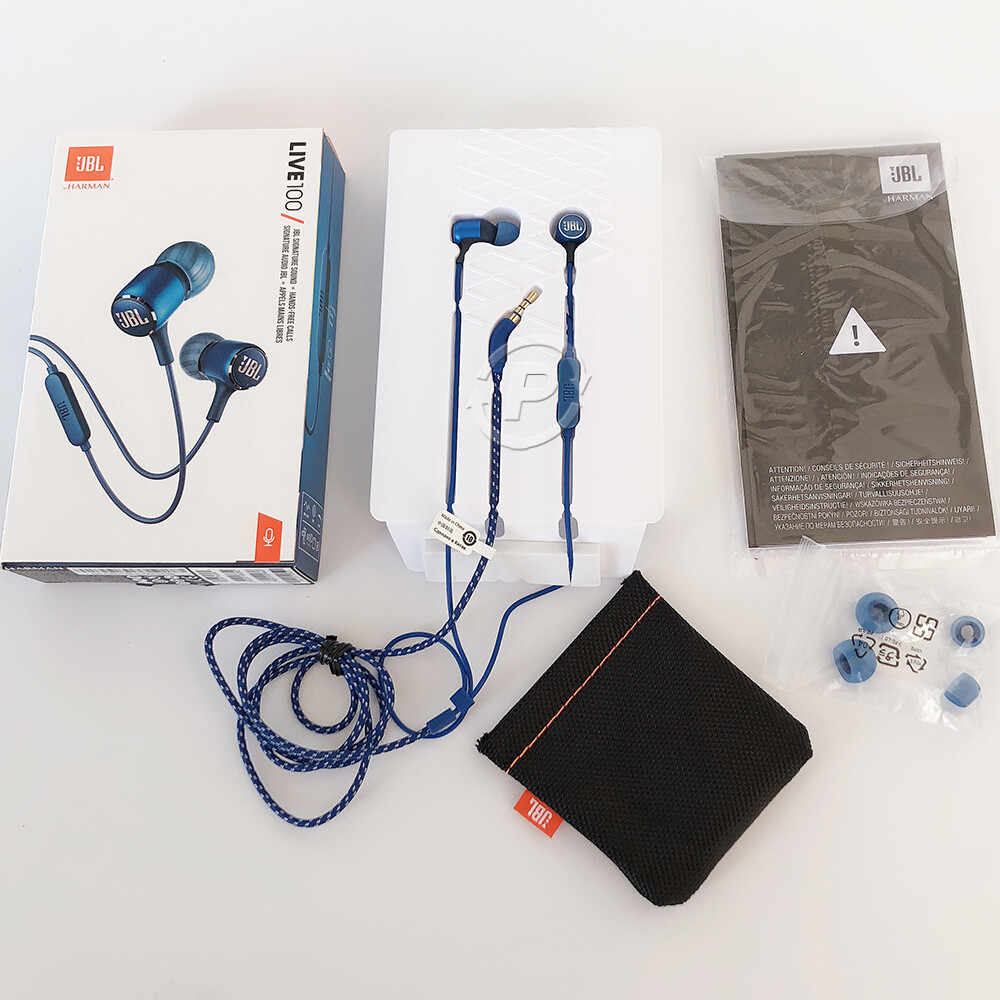Genuine JBL LIVE 100 In-ear Headphones Signature Sound Hands-free Headsets Blue