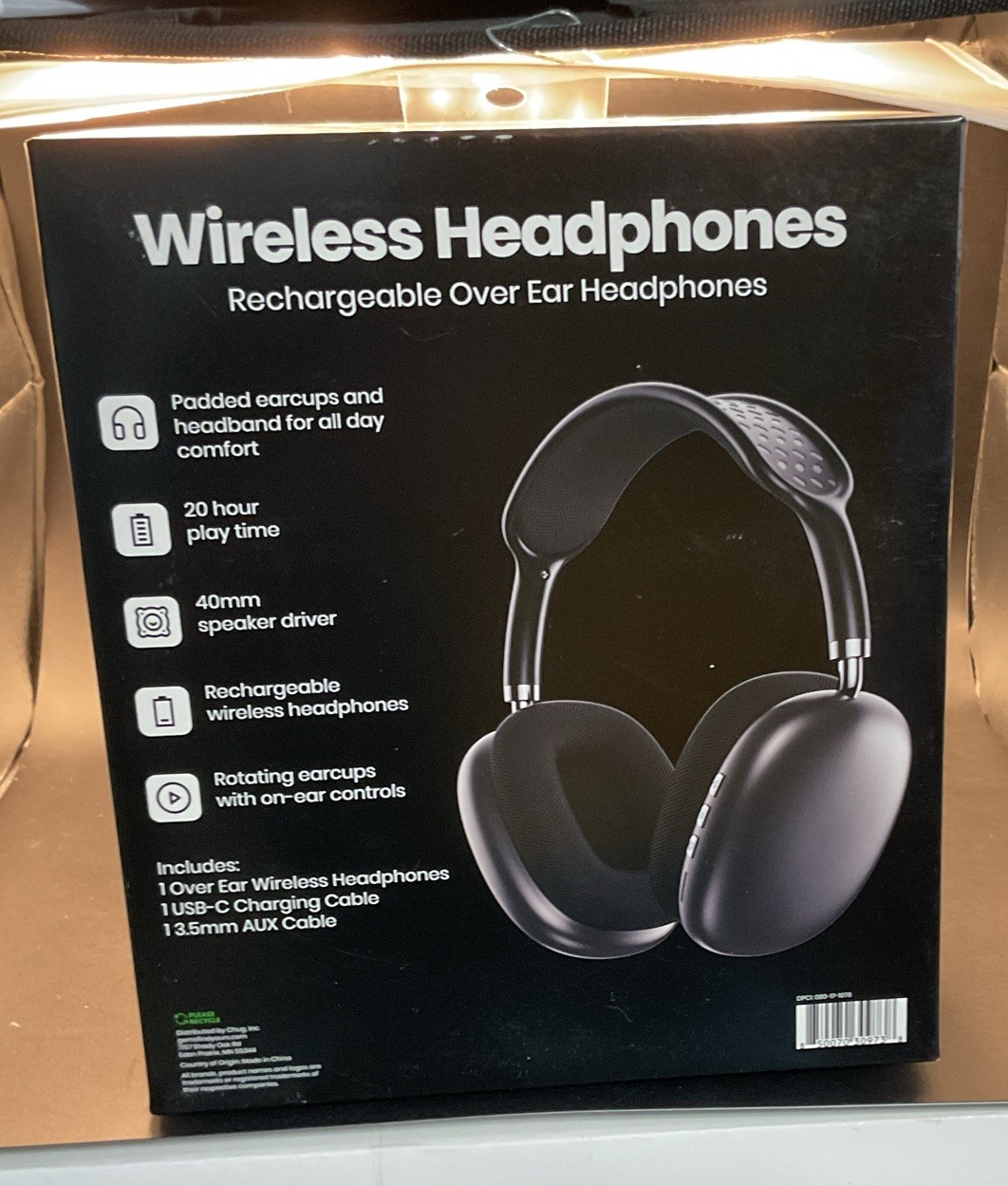 WIRELESS OVER THE EAR HEADPHONES RECHARGEABLE COLOR BLACK. NEW
