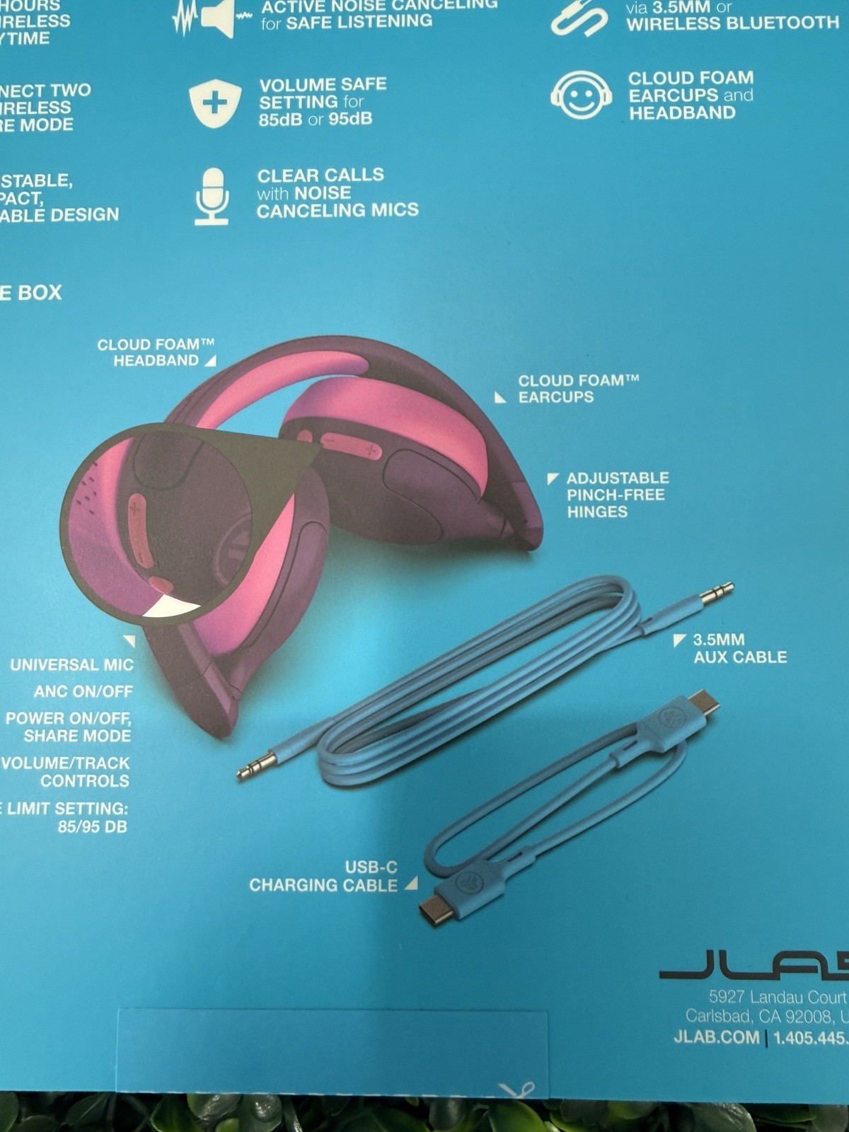 JLab JBuddies ANC 2 in 1 Wireless Wired Kids Headphones Purple/Pink Over-Ear