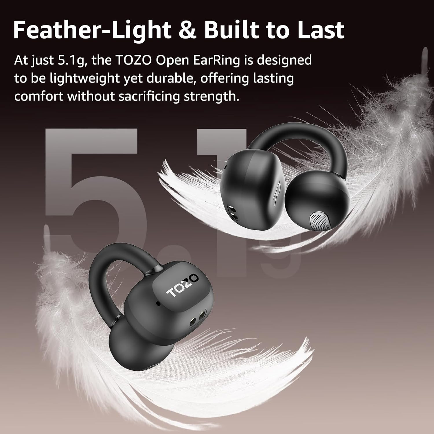 OpenEarRing Bluetooth 5.4 Wireless Earbuds with LED Display and Secure Fit
