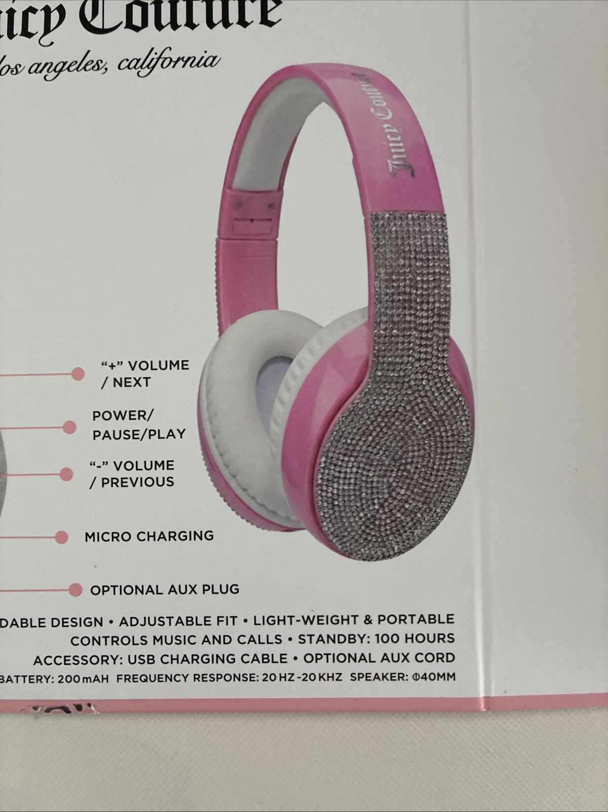 New Juicy Couture Bling Hot Pink Rhinestone Wireless Headphones