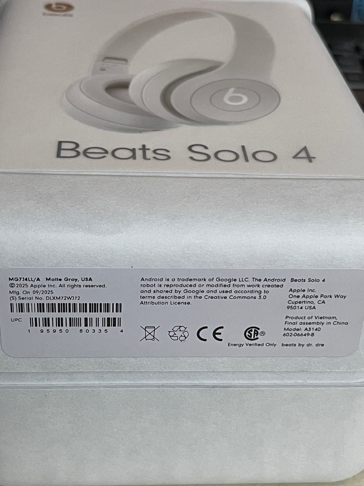 Beats Solo 4 On-Ear Headphones MG7J4LL/A Bluetooth Apple Android A3140 Matte Gra