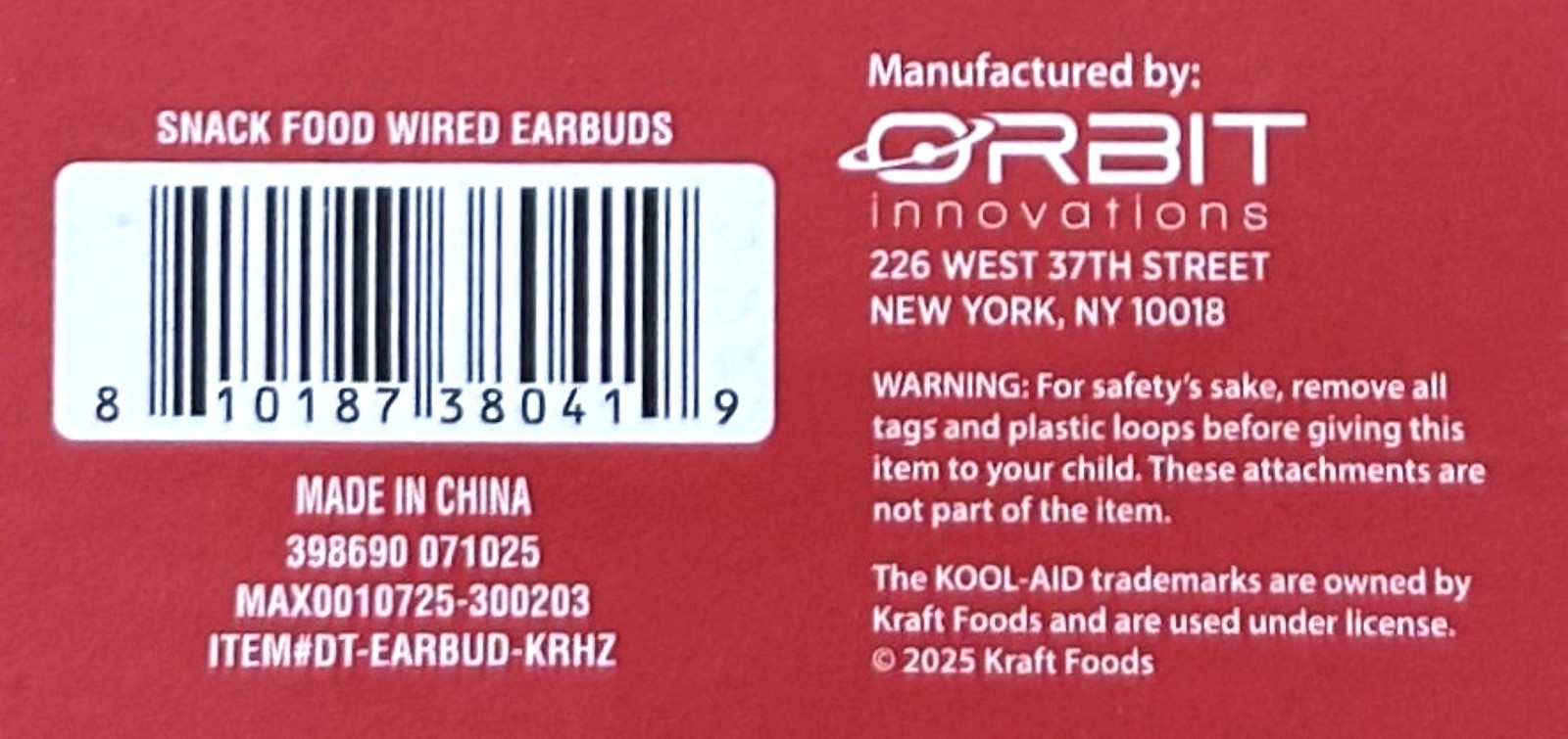 Kool Aid 3.5mm Jack in Ear Headphones w/ Mic & Volume Control for most Devices