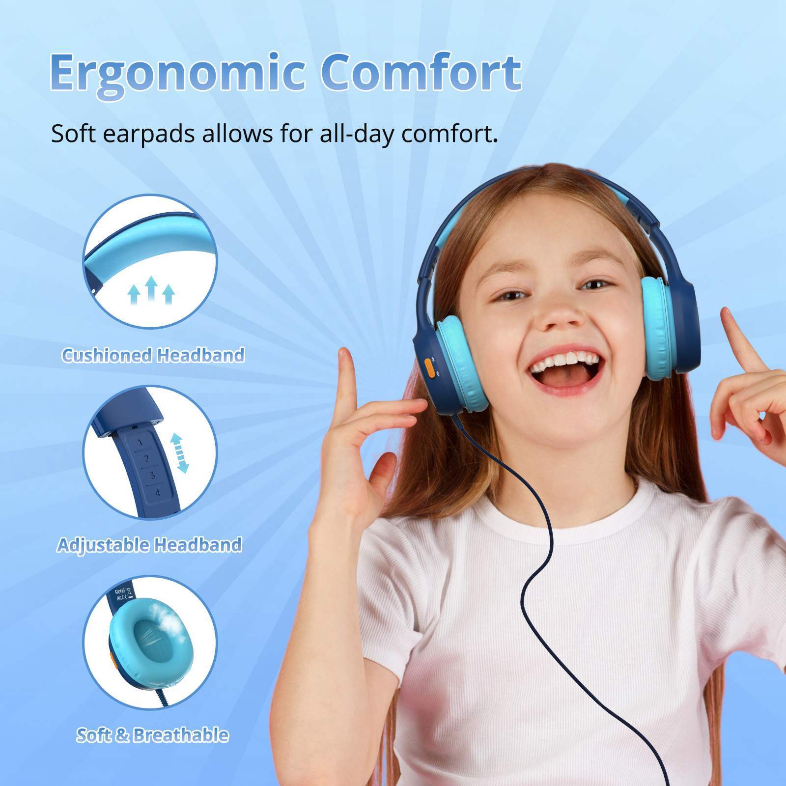 Tronsmart KH01 Wired Kid Headphones Portable Audio Safe Volume for School Travel