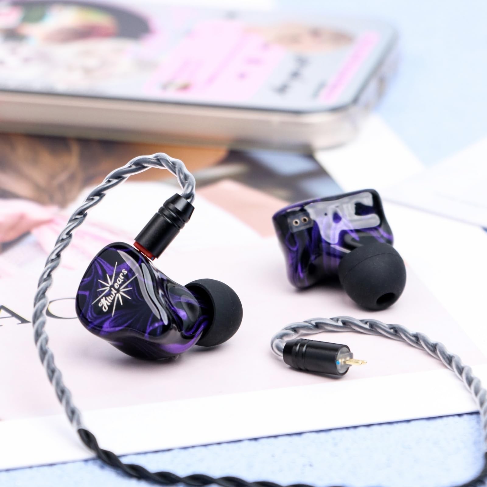 Hybrid IEM Earphones, 2DD+2BA HiFi Wired Earbuds, Studio Monitor, Detachable Cab