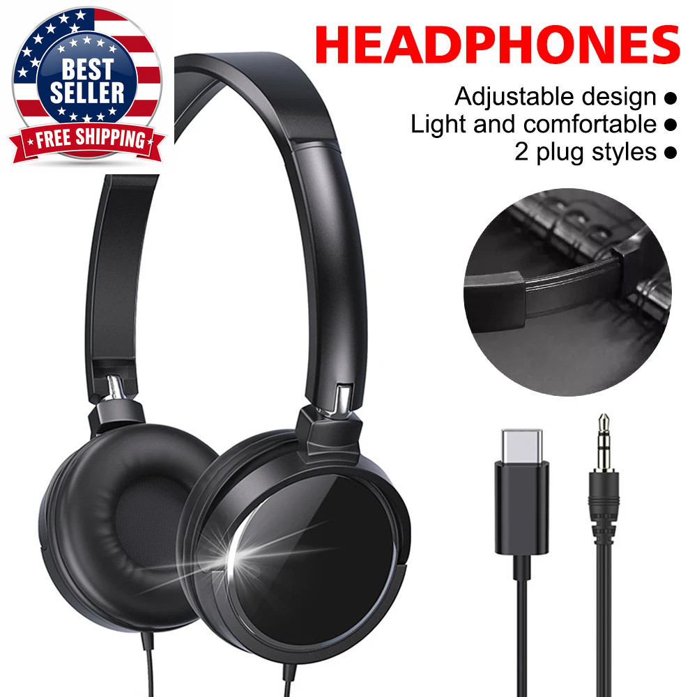 New 3.5Mm/Type-C Plug Wired Headphones Foldable Headphones Bass Stereo Fashion M