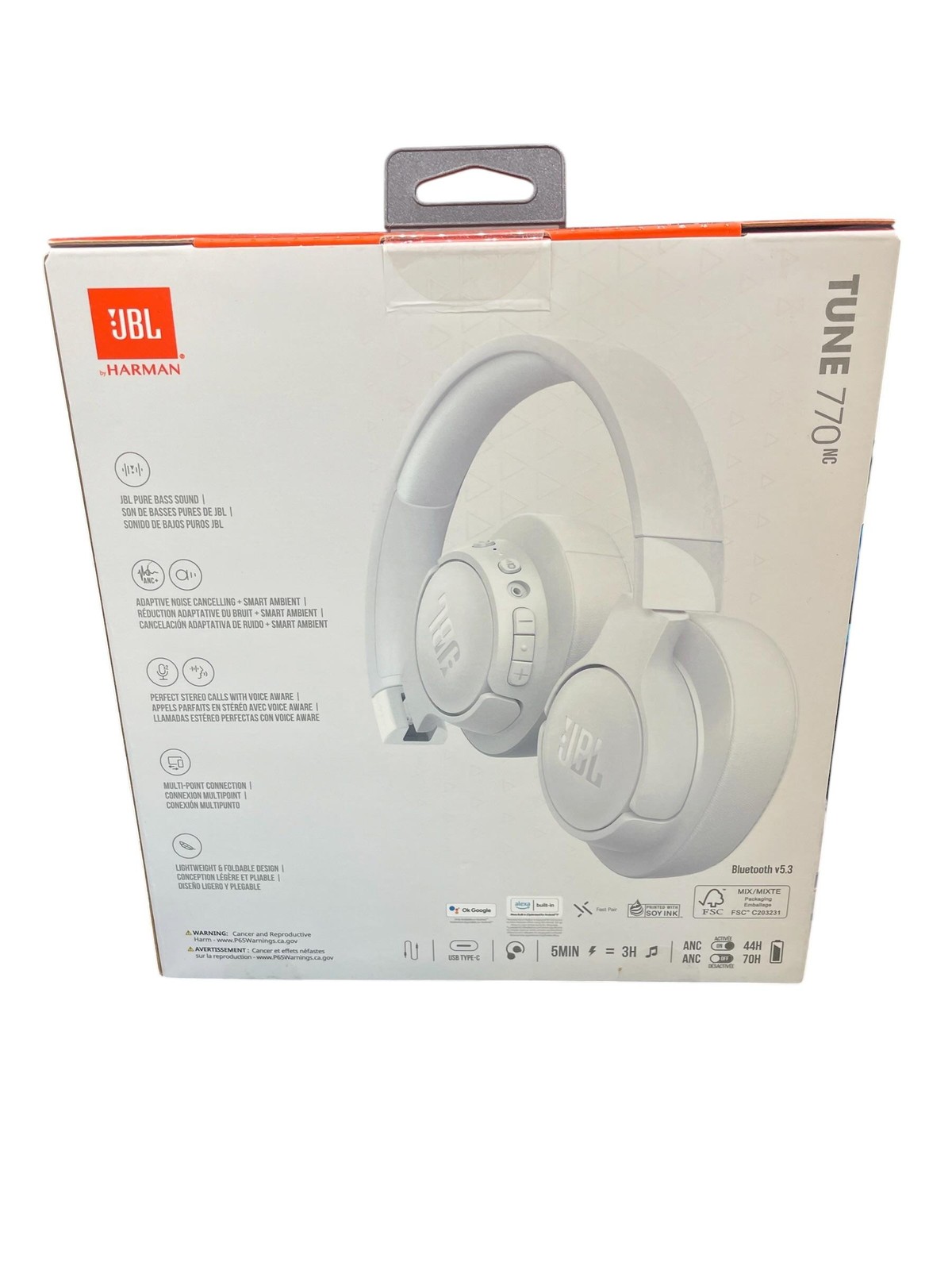 JBL Tune 770NC Adaptive Noise Cancelling Wireless Over-Ear Headphones White