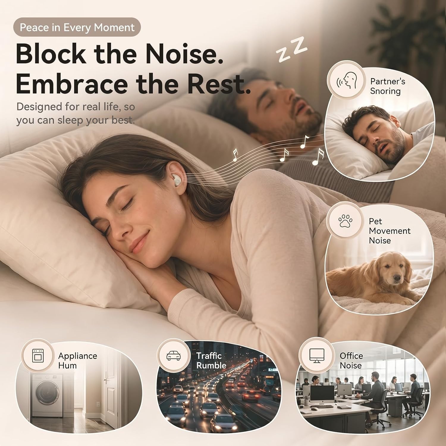 Sleep Earbuds Bluetooth 6.0 Noise Cancelling Headphones for Side Sleepers