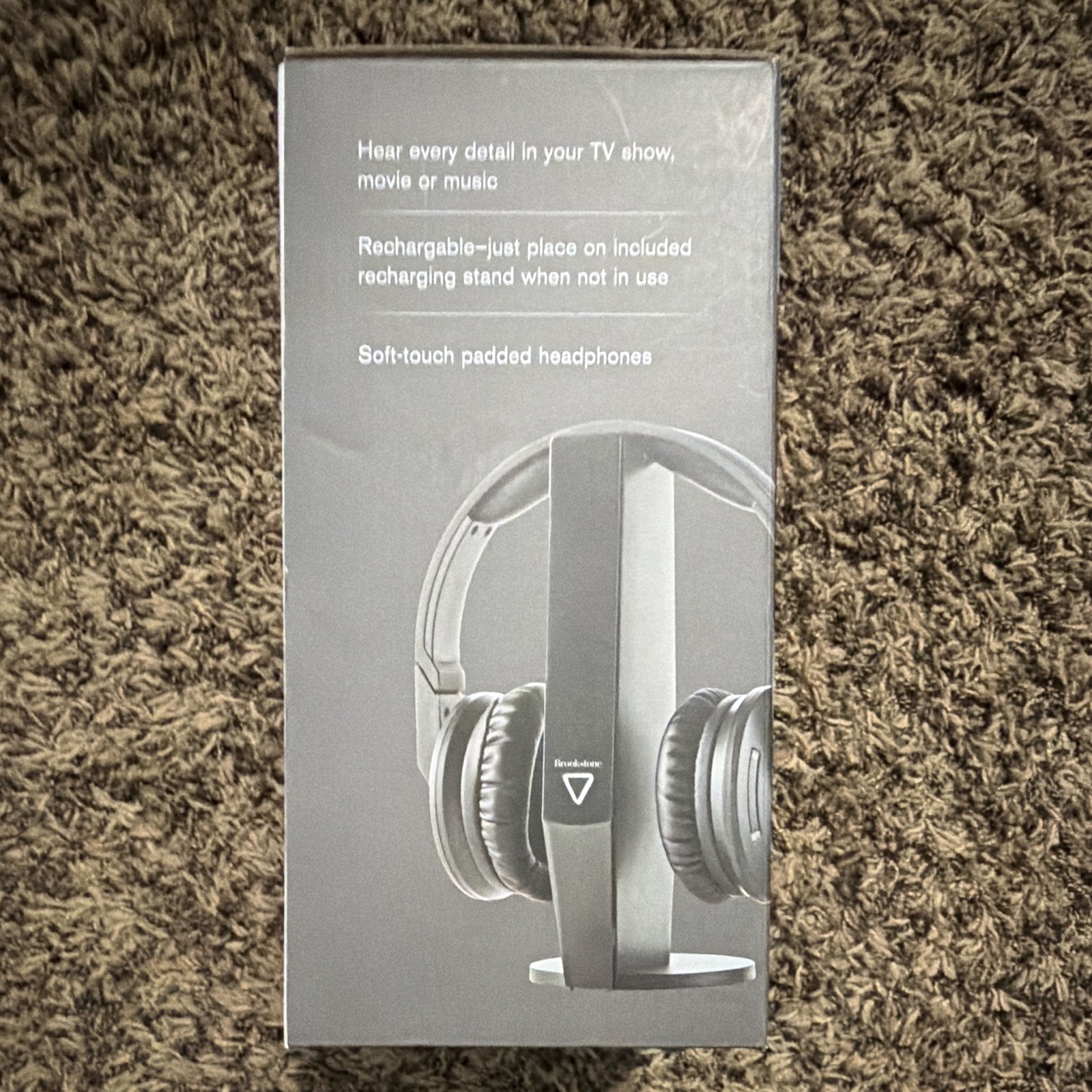 Brookstone Wireless TV Headphones RF 2.4GHz UHF Rechargeable Stand Black