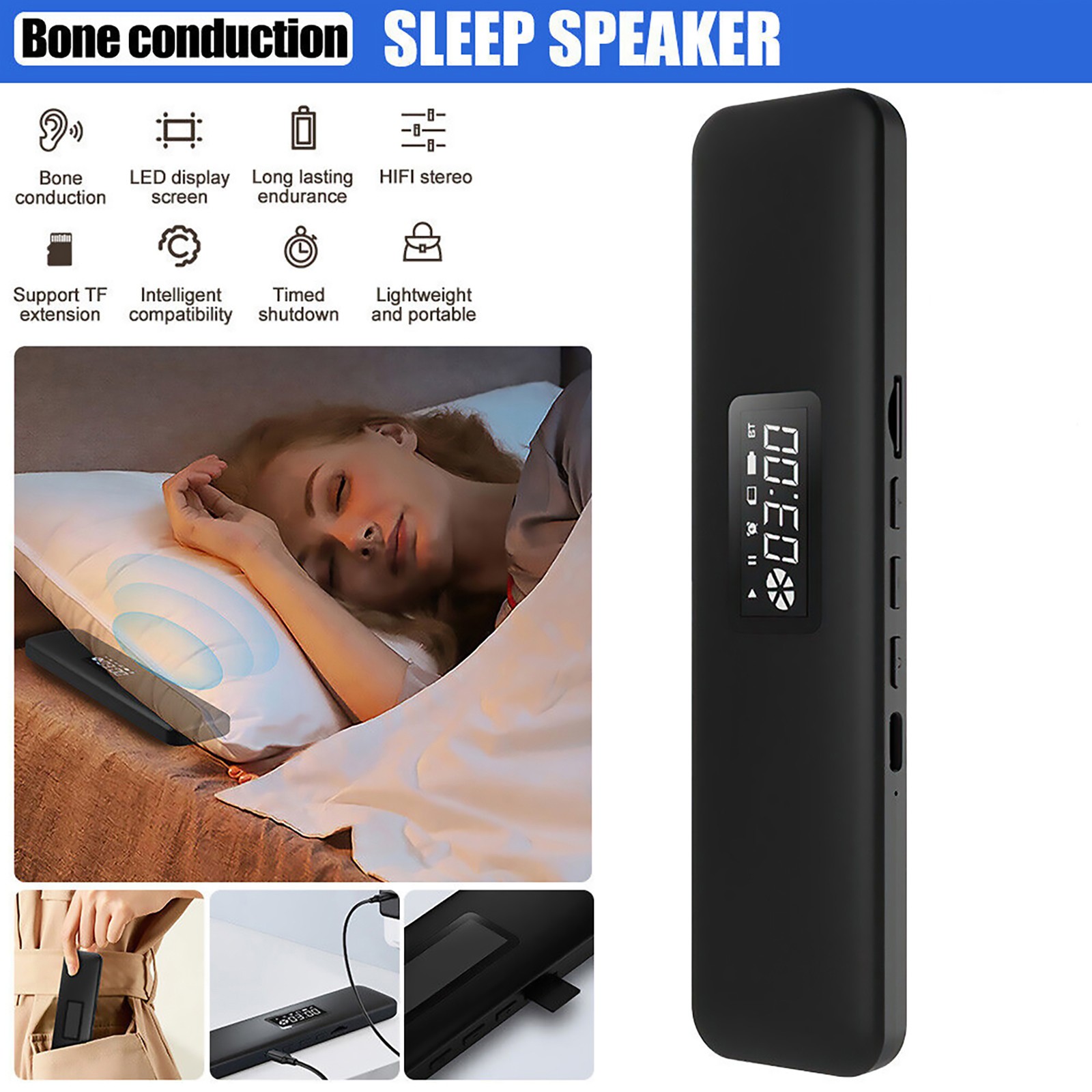 5.3 Rechargeable Bone Conduction Bluetooth Wireless Soundbar Sleep Speaker