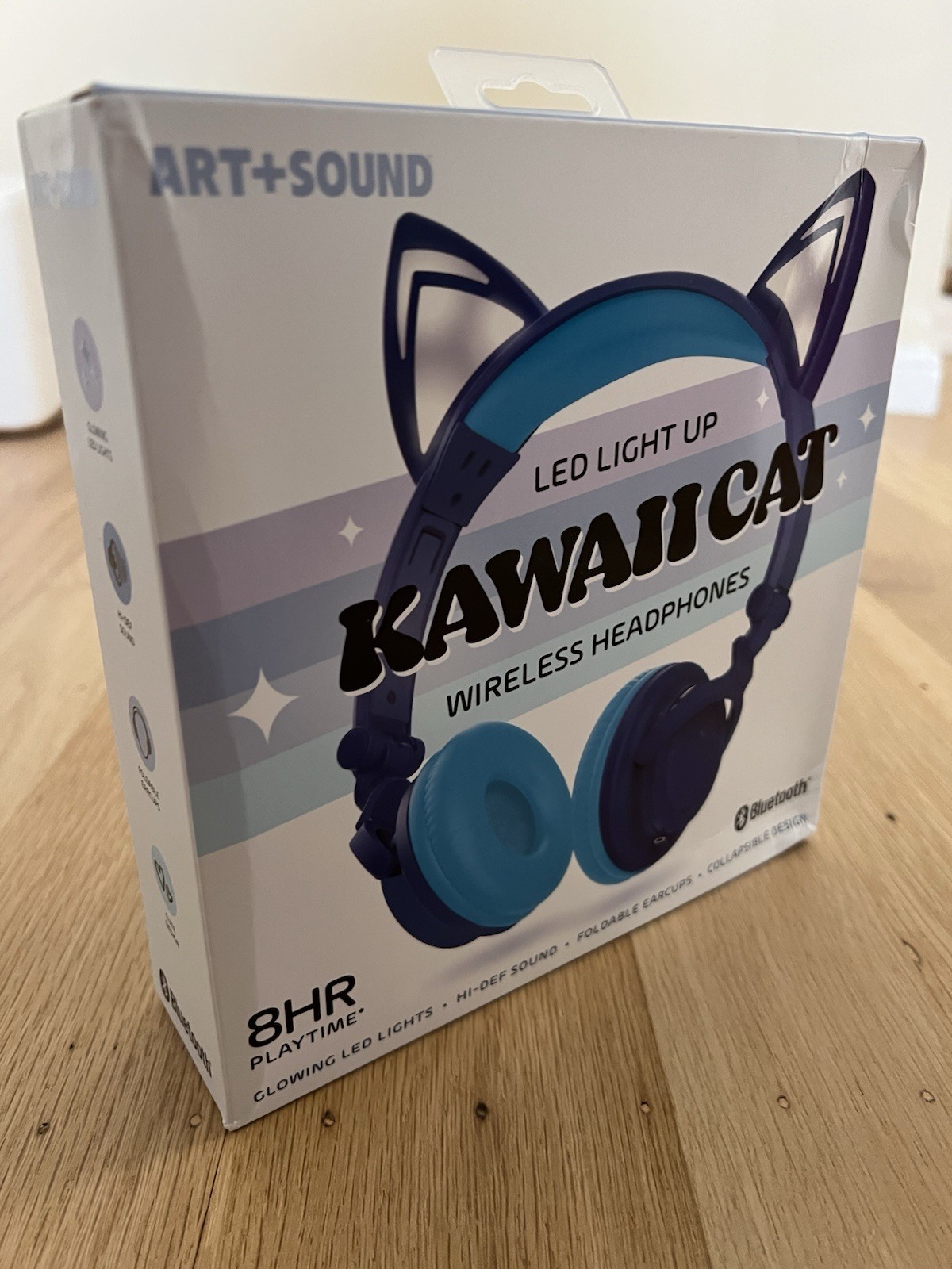 ART+SOUND Kawaii Cat Bluetooth Headphones Blue LED Lights Foldable Over-Ear