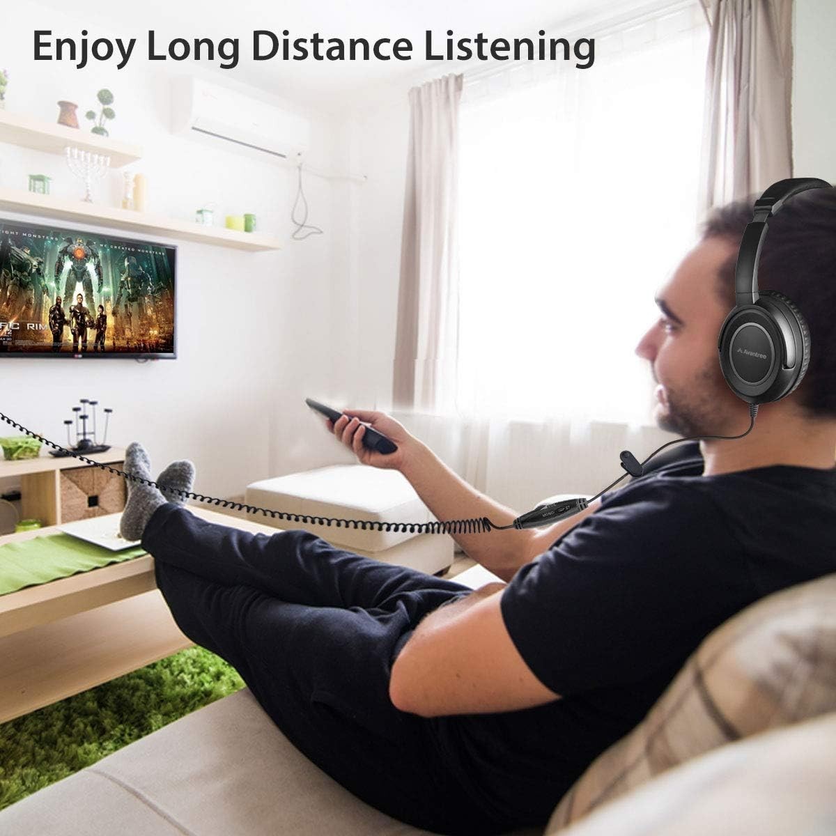 Durable Coiled Headphones with Clip, Volume Control & Deep Bass Experience