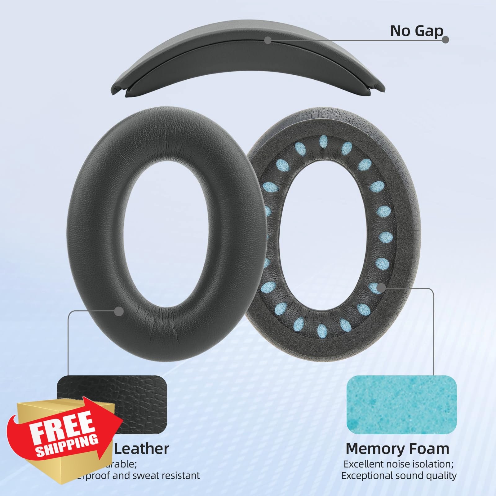 Bose QC35 QC45 Ear Pad Headband Kit Dark Gray Memory Foam Noise Isolation